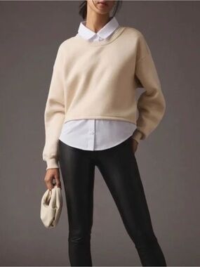NWT Maeve by Anthropologie Layered Twofer Sweatshirt Cream Small